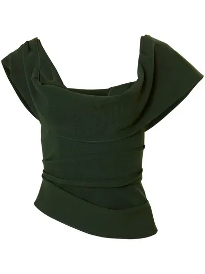 Carolina Herrera Off-shoulder Draped Corset Top In Green