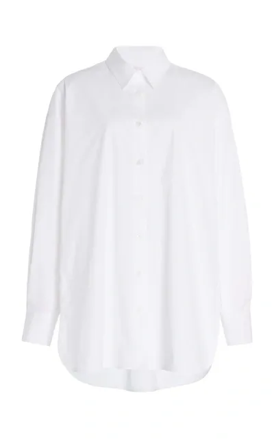 Carolina Herrera Oversized Cotton-blend Button-down Shirt In White