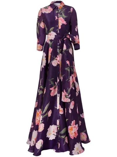 Carolina Herrera Peony-print Trench Gown In Purple