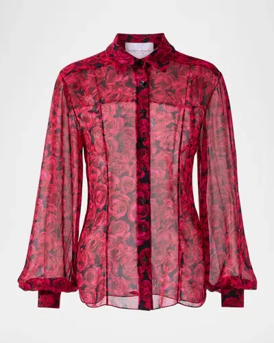 Carolina Herrera Rose-print Classic Button-down Blouse In Herrera Red Mul