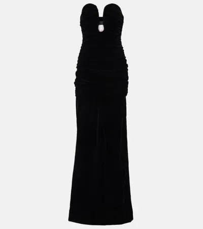 Carolina Herrera Ruched Velvet Bustier Gown In Black