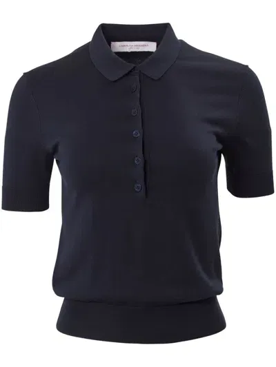 Carolina Herrera Button-front Knit Polo Top In Midnight