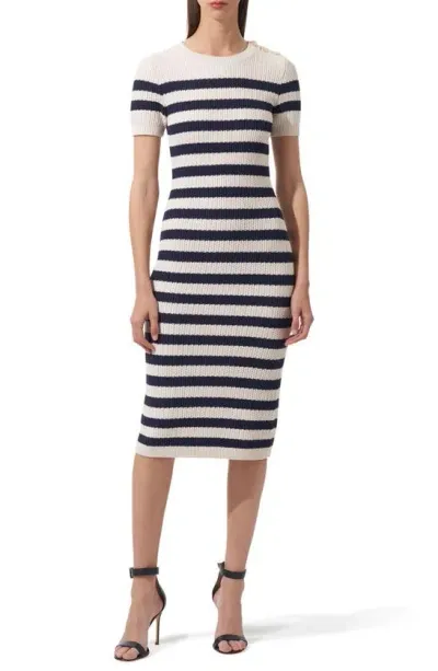 Carolina Herrera Striped Knit Midi Dress With Button Detail In White Multi