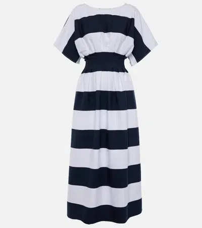 Carolina Herrera Striped Cotton-blend Midi Dress In Blue