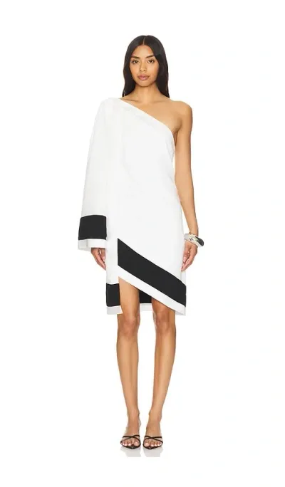 Caroline Constas Xenia One Shoulder Mini Dress In Ç™½è‰² & É»‘è‰²æ‹¼æž¥