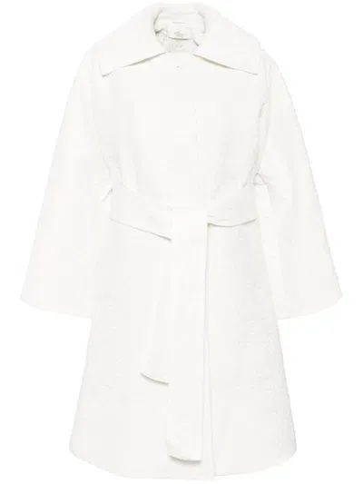 Caroline Hu Motif Embroidery Coat In White