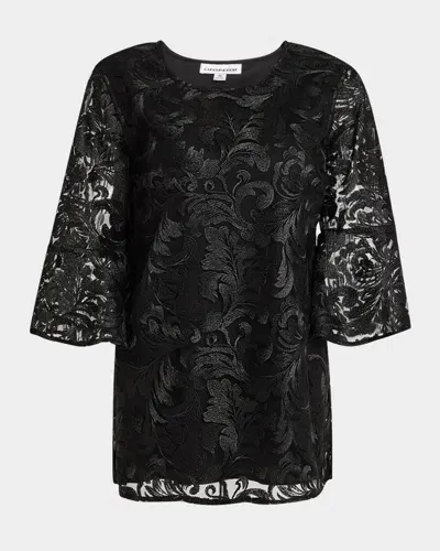 Caroline Rose Bella Embroidered Lace Tunic In Black/black