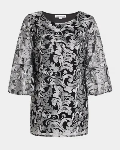 Caroline Rose Bella Embroidered Lace Tunic In Platinum/black