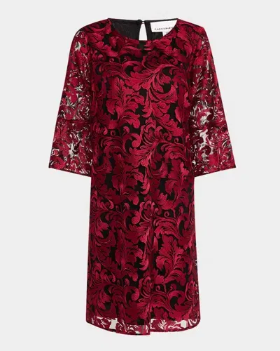 Caroline Rose Bella Soiree Lace Shift Dress In Wine/black