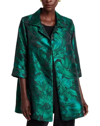 Caroline Rose Botanical Jacquard A Line Jacket In Emerald/black