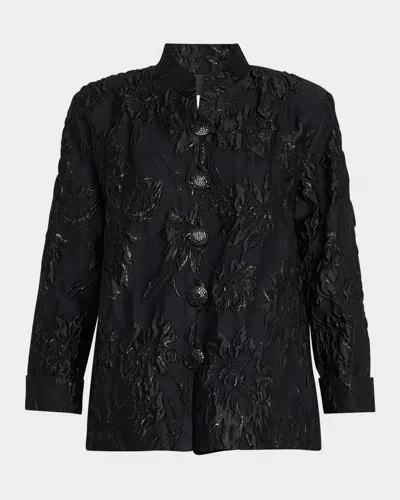 Caroline Rose Boxy Shimmer Floral Jacquard Jacket In Black