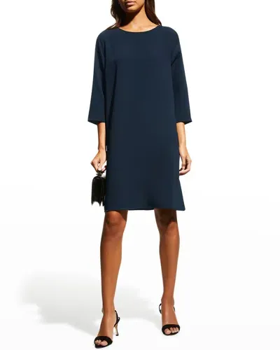 Caroline Rose Crepe Suzette 3/4-sleeve Dress In Navy