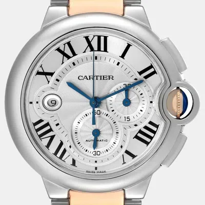 Pre-owned Cartier Ballon Bleu Chronograph Steel Rose Gold Mens Watch W6920063 In Silver