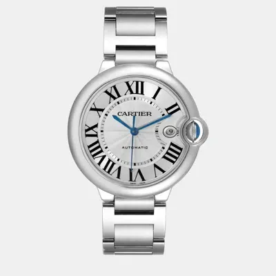 Pre-owned Cartier Ballon Bleu Silver Dial Steel Men's Watch 42.0 Mm