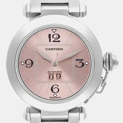 Pre-owned Cartier Pasha Big Date Pink Dial Steel Ladies Watch W31058m7