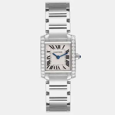 Pre-owned Cartier Tank Francaise Small Steel Diamond Bezel Ladies Watch W4ta0008 20 Mm X 25 Mm In Silver