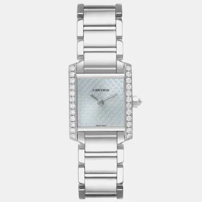 Pre-owned Cartier Tank Francaise White Gold Blue Dial Diamond Ladies Watch 2403 20 Mm X 25 Mm In Silver