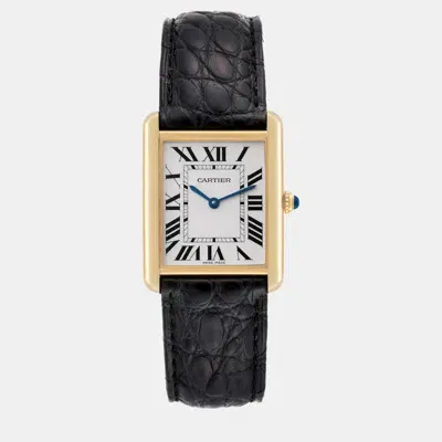 Pre-owned Cartier Tank Solo Yellow Gold Steel Black Strap Men's Watch 27.0 Mm In Silver