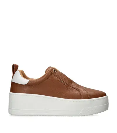 Carvela Womens Tan Connected Laceless Platform Leather Trainers