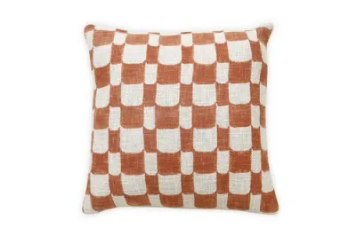 Casa Amarosa Checkered Block Printed Pillow In Rust