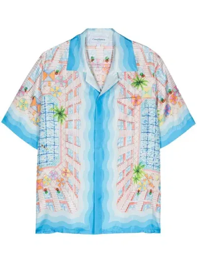 Casablanca Mens Le Plongeon Cuban-collar Silk Shirt In Multicolor