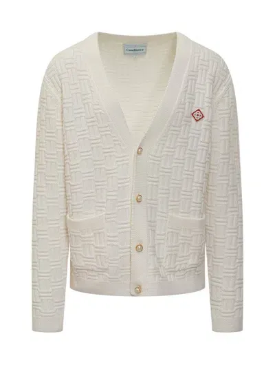 Casablanca Column Ribbed Knit Cardigan In Beige