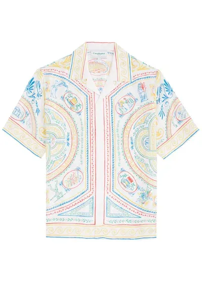 Casablanca Crayon Vase Printed Silk-satin Shirt In White,multicolor