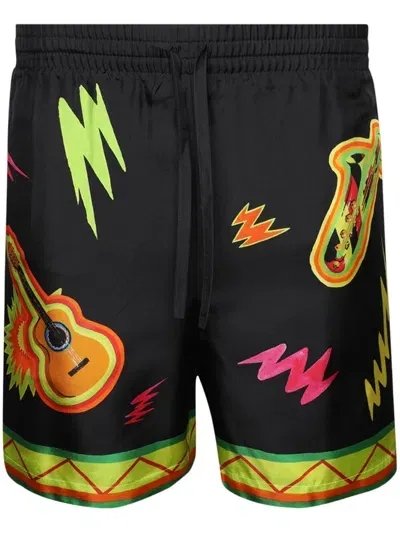 Casablanca Graphic-print Silk Shorts In Black