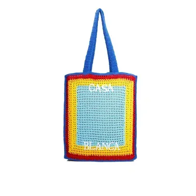 Casablanca Logo Cotton Crochet Tote Bag In 蓝色的