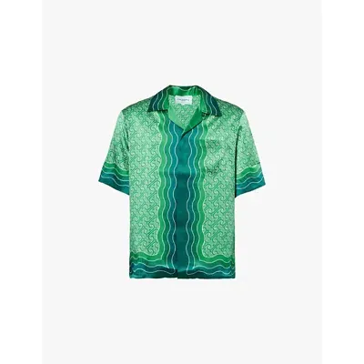 Casablanca Cuban Collar Short Sleeve Shirt In Green