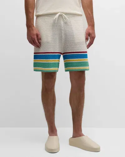 Casablanca Crochet-knit Organic Cotton Shorts In White And Blue