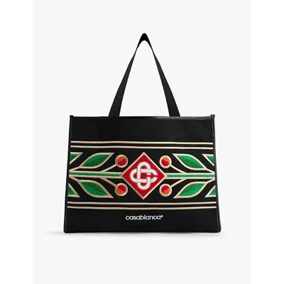 Casablanca Mens  Embroidered Chenille-logo Knitted Tote Bag In Black/ Laurel