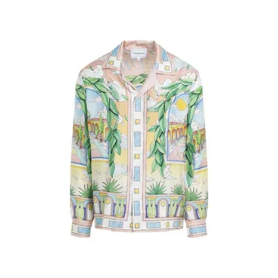 Casablanca Silk Paysage Ideal Cuban Collar Shirt In Multicolor