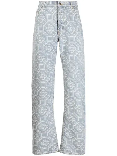 Casablanca Monogram-print Straight-leg Jeans In Bleachclmn