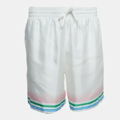 Pre-owned Casablanca Tennis Club Striped Satin Twill Shorts L In White