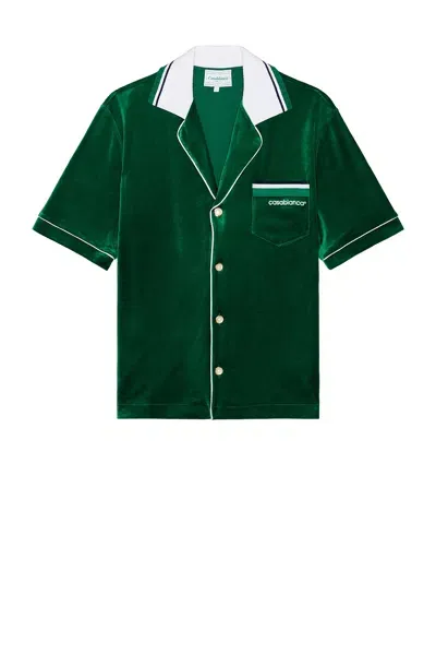 Casablanca Velour Short Sleeve Shirt In Evergreen