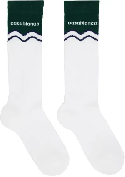 Casablanca Wave Intarsia Knit-logo Socks In White