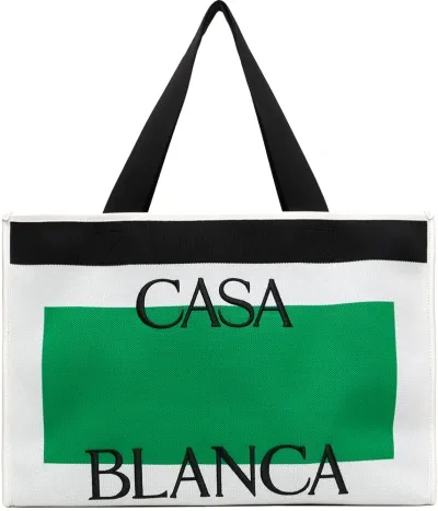 Casablanca Knitted White And Green Polyester Shopper Bag