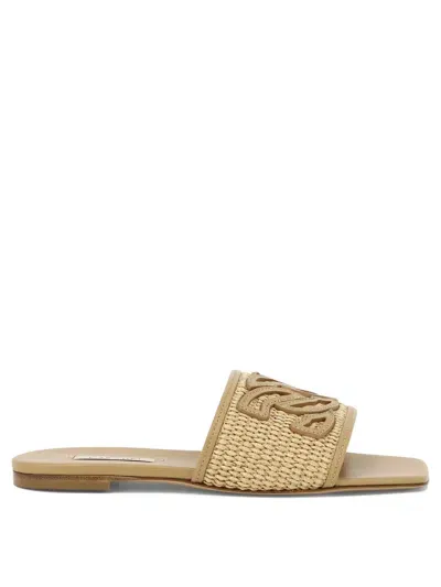 Casadei Portofino Logo-patch Square-toe Slides In Beige