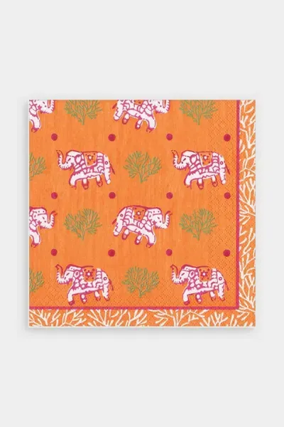 Caspari Batik Elephants Paper Luncheon Napkins In Orange