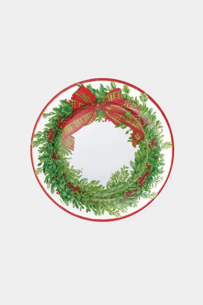 Caspari Boxwood And Berries Wreath Paper Salad & Dessert Plates In Green