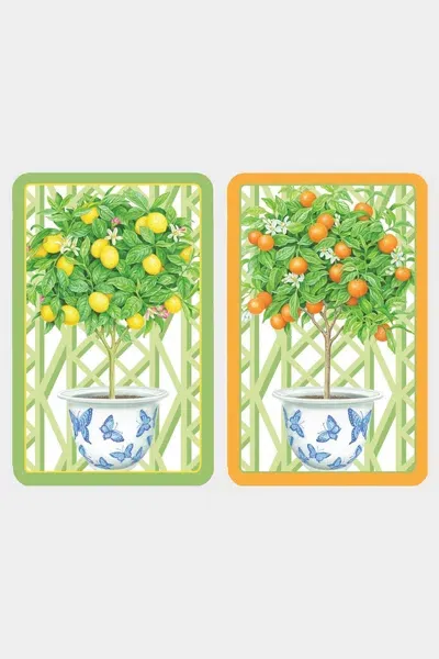 Caspari Citrus Topiaries Playing Cards - 2 Decks Included In Green