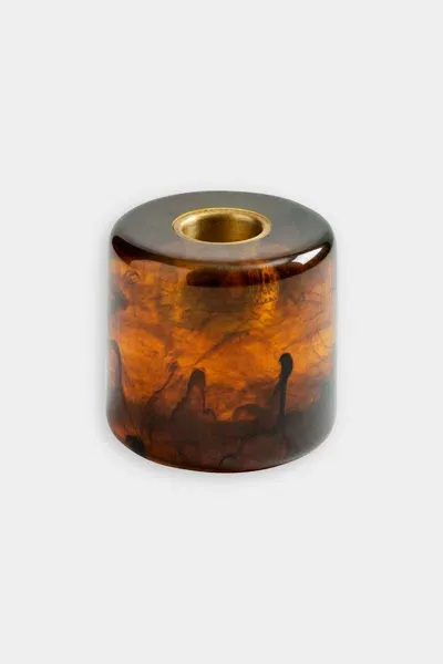 Caspari Cylinder Resin Candleholder In Tortoiseshell In Brown