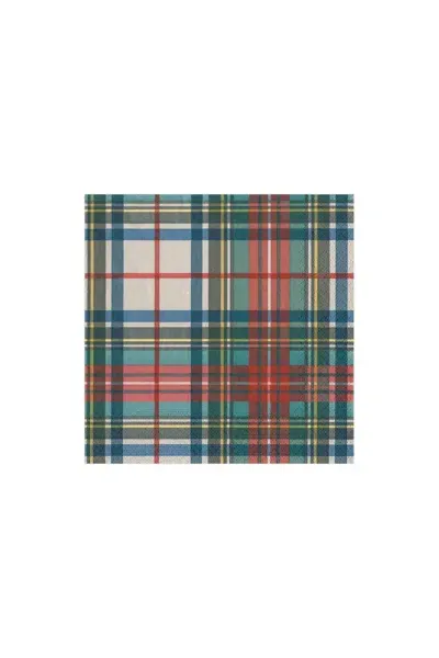 Caspari Dress Stewart Tartan Paper Cocktail Napkins In Blue