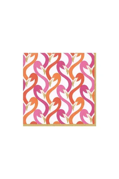 Caspari Flamingo Flock Paper Cocktail Napkins In Fuchsia In Blue