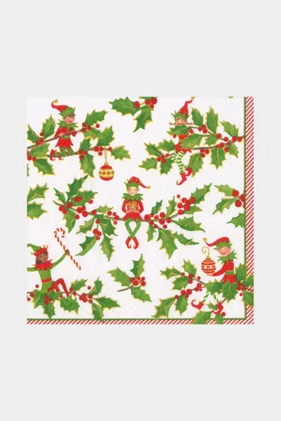 Caspari Jingle Elves Luncheon Napkins In Multi