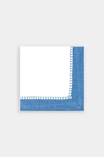 Caspari Linen Border Paper Cocktail Napkins In Blue