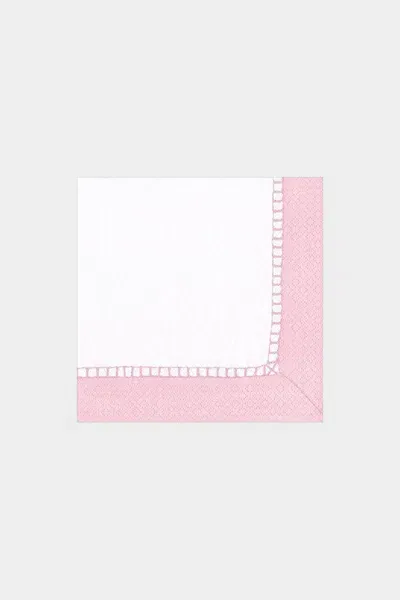 Caspari Linen Border Paper Cocktail Napkins In Petal Pink