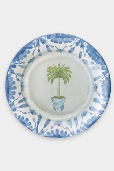 Caspari Potted Palms China Paper Dinner Plates In Blue