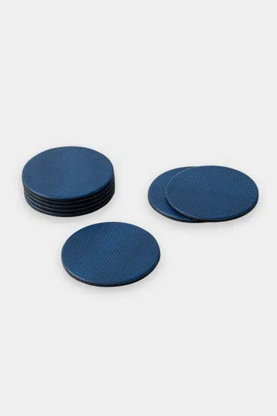 Caspari Round Snakeskin Felt-backed Coasters In Navy Blue - 8 Per Box